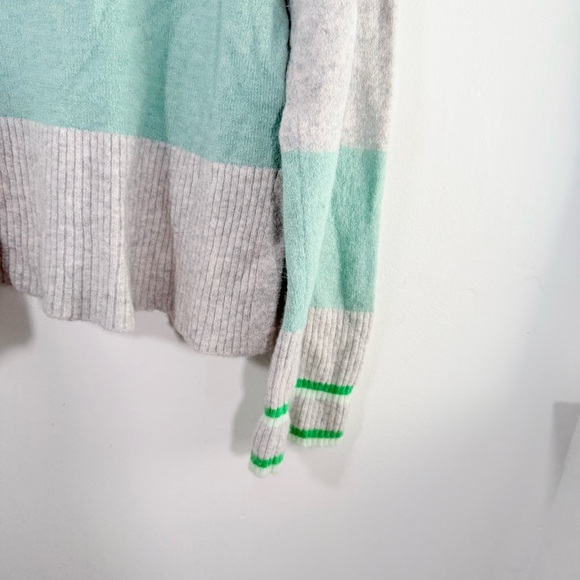 J. Crew Striped Turtleneck Sweater Supersoft Yarn Wool Mint Gray Small BD045 - Picture 11 of 12